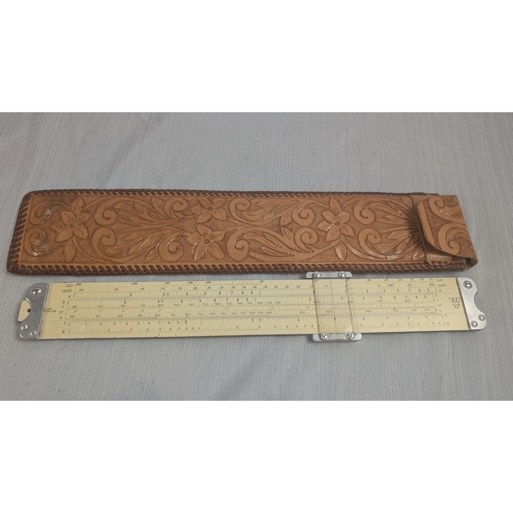 Pickett & Eckel Slide Rule Model 4 Dual Base Log Log 12in Tan Leather Case